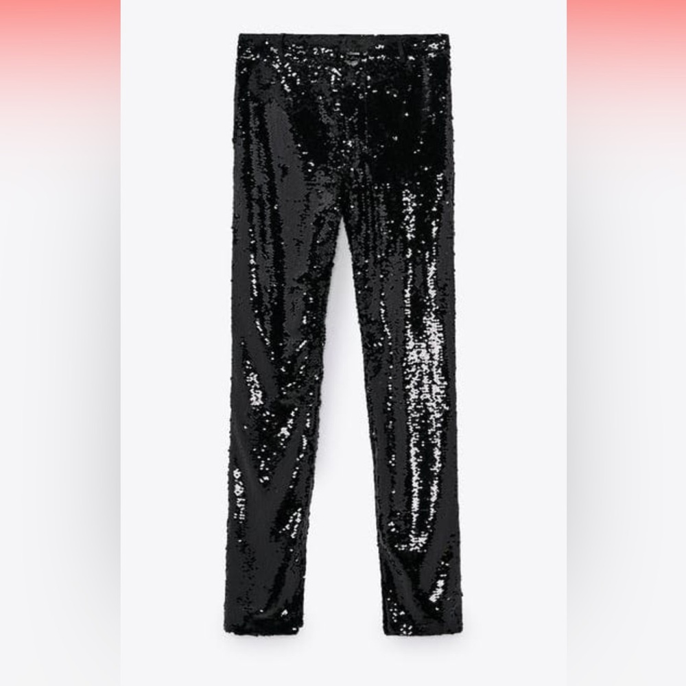 Zara Women's Black Sequin Straight Leg Pants